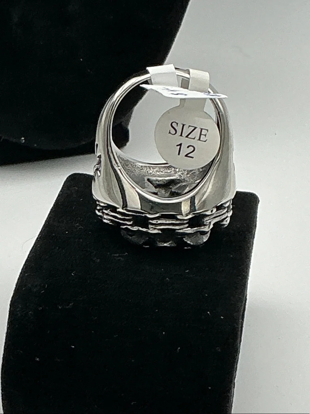 Men's Stainless Steel Engine-Emblem Statement Ring - Sz 12
